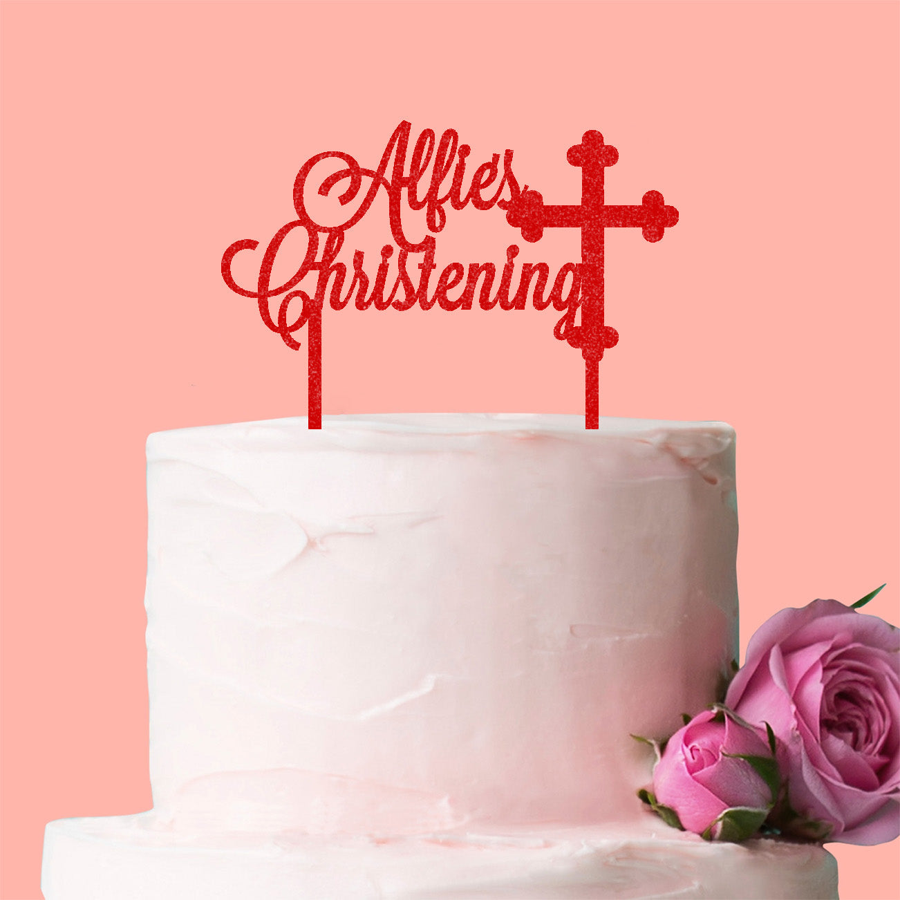 Personalised Christening Cake Topper with Cross - Add your Child's Name