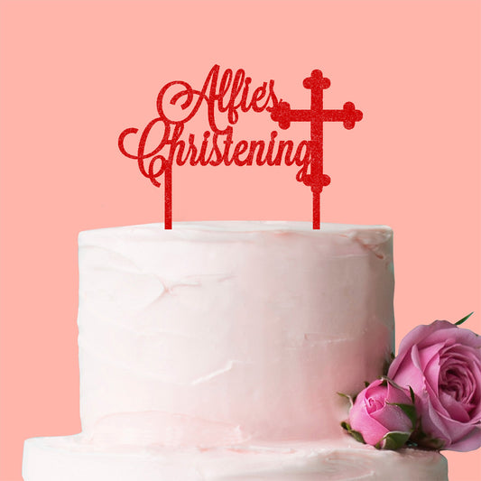 Personalised Christening Cake Topper with Cross - Add your Child's Name