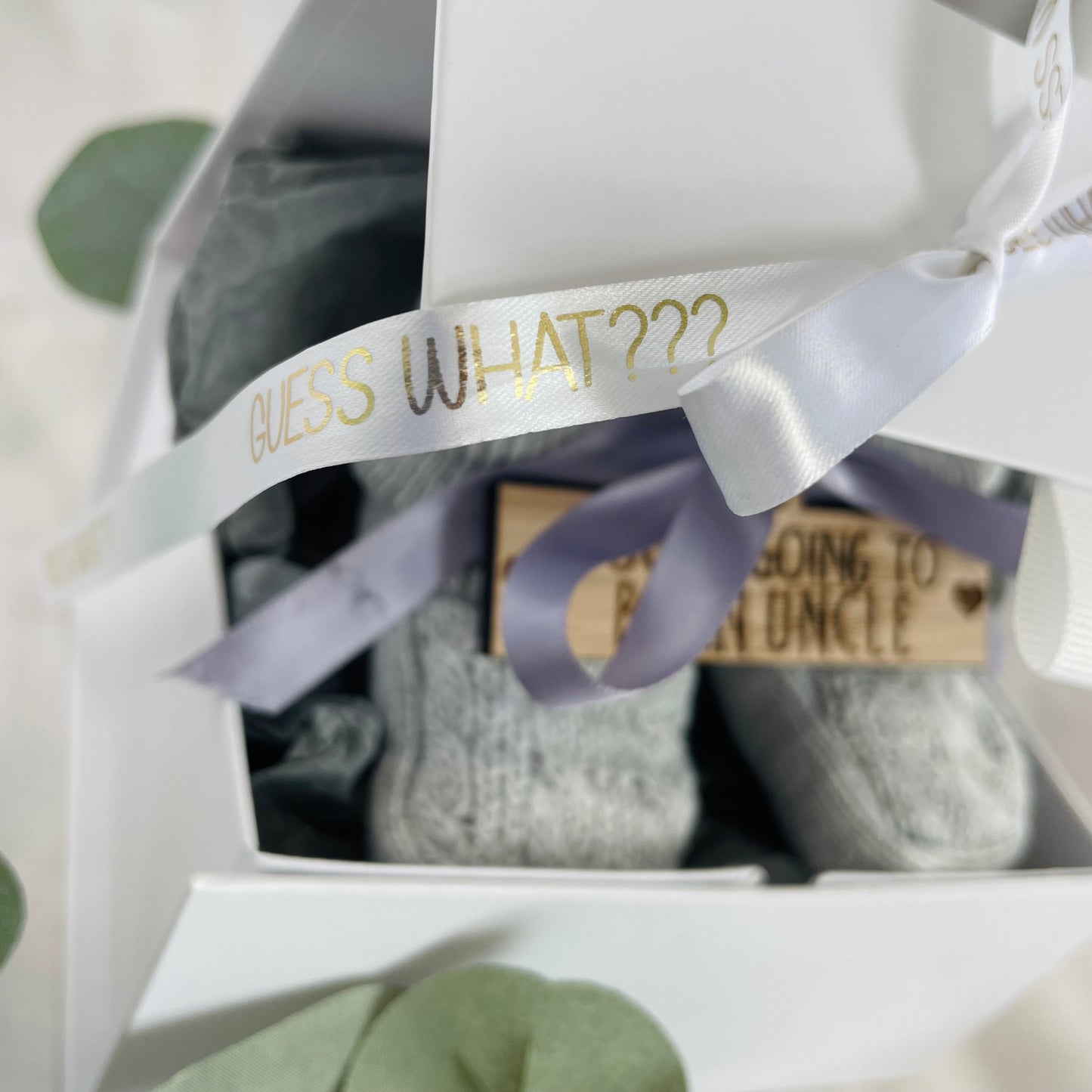 Guess What 'You're going to be an Uncle' Pregnancy Announcement Gift Boxed Grey Booties