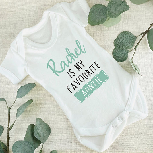Personalised Favourite Auntie / Uncle Baby Grow Vest - Add any Name - Green