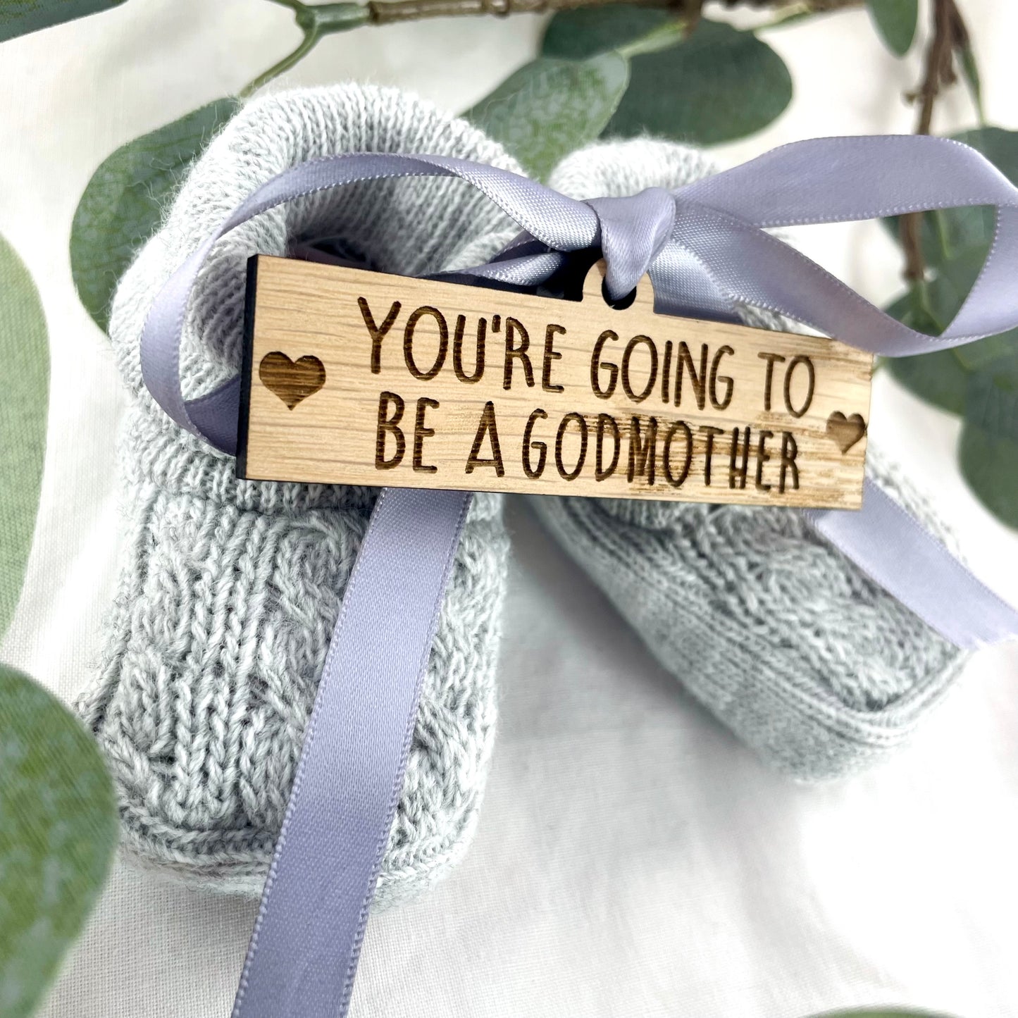 Guess What 'You're going to be a Godmother' Pregnancy Announcement Gift Boxed Grey Booties
