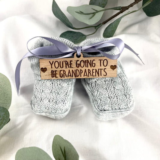 Guess What 'You're going to be Grandparents' Pregnancy Announcement Gift Boxed Grey Booties
