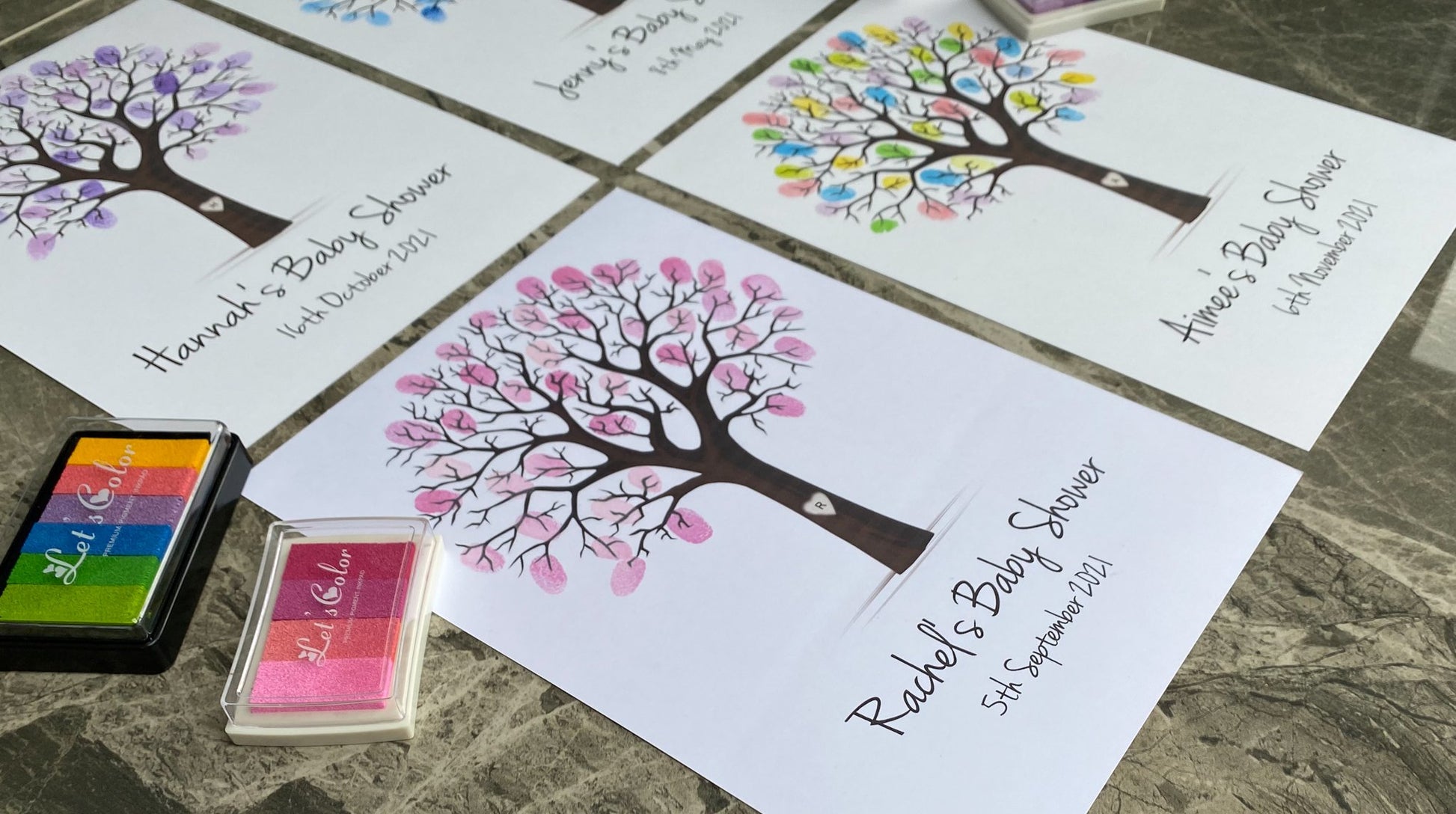 Personalised Baby Shower Finger Print Tree - Frame & Ink pad Option - Add your name & Date