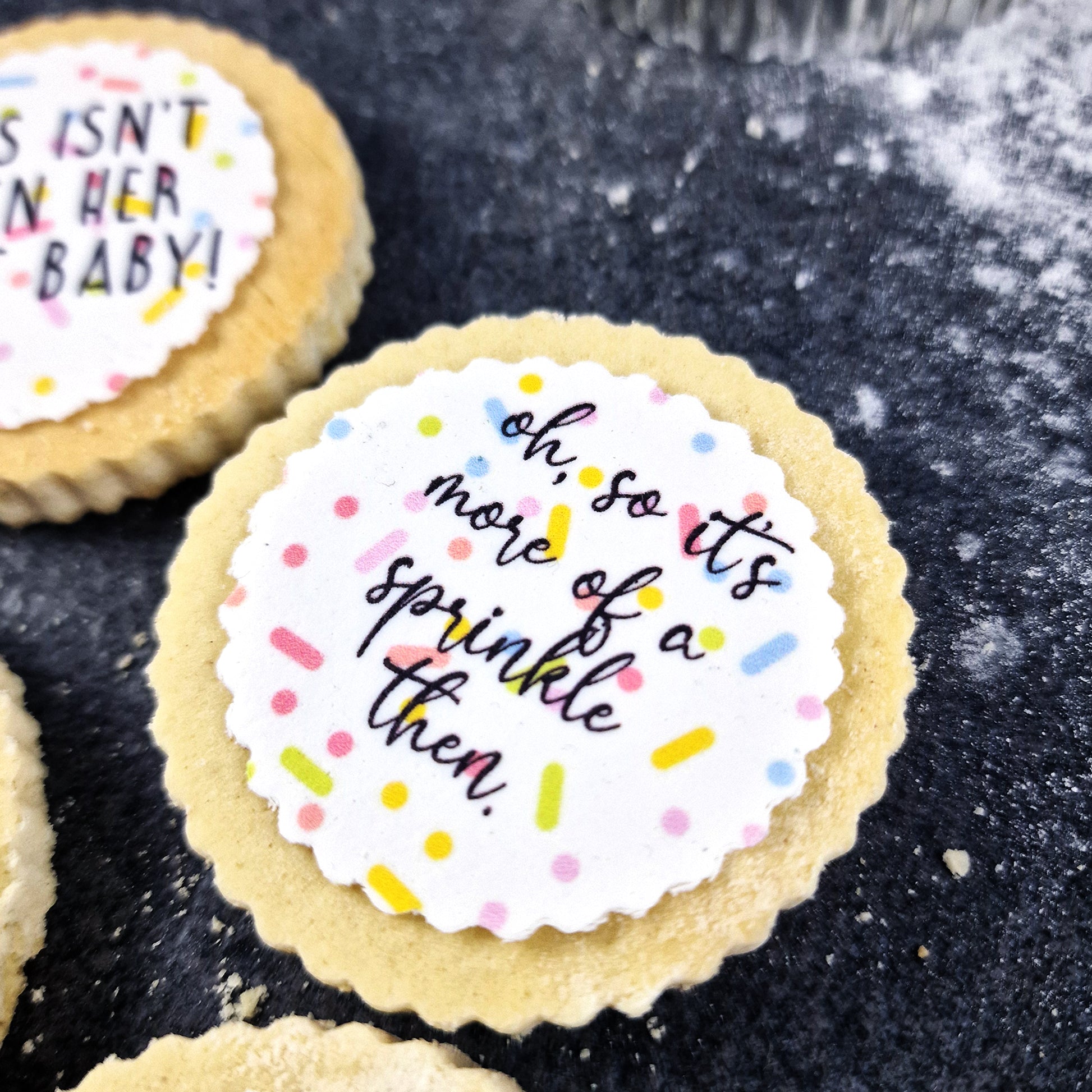 Baby Shower 'This isn't even her first baby!' Sprinkle Cupcake Biscuit Toppers x 13 - Baby Shower Cake - Funny Baby Shower - Mummy Again