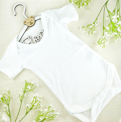 Personalised New Baby Clothes Hanger Wooden Hanger with Bear Face - White Wood