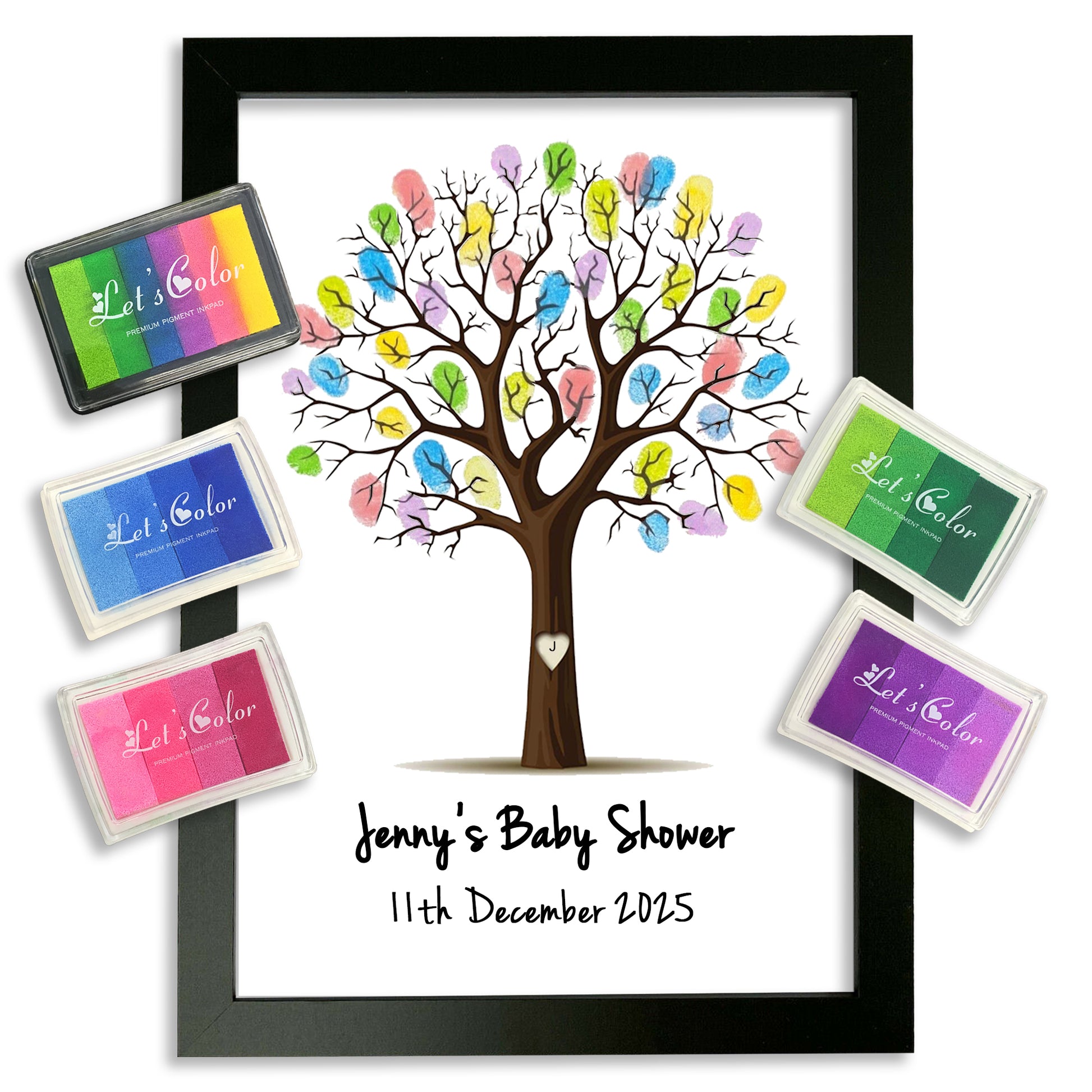 Personalised Baby Shower Finger Print Tree - Frame & Ink pad Option - Add your name & Date
