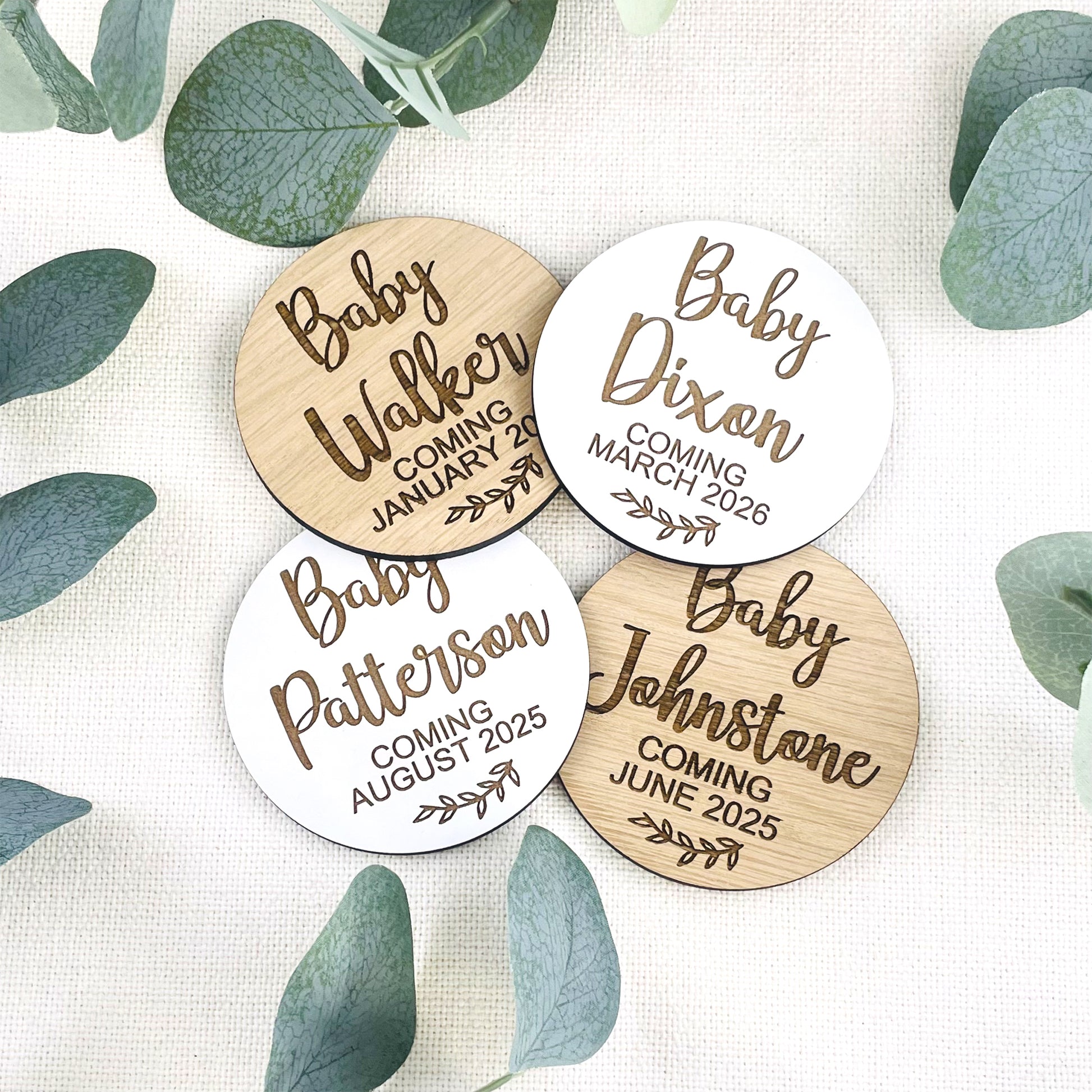 Pregnancy Announcement Baby Surname Wooden Disk Photo Prop