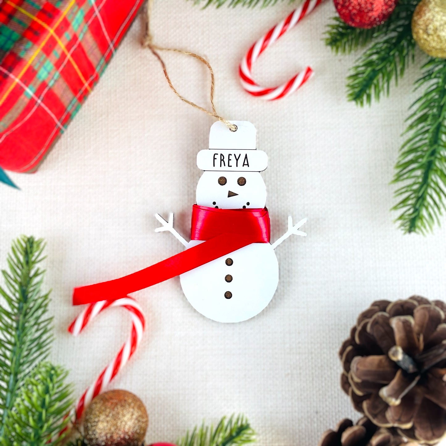 Personalised Ribbon Measurement Snowman Bauble - Gift Boxed 