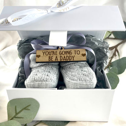Guess What 'You're going to be a Daddy' Pregnancy Announcement Gift Boxed Grey Booties