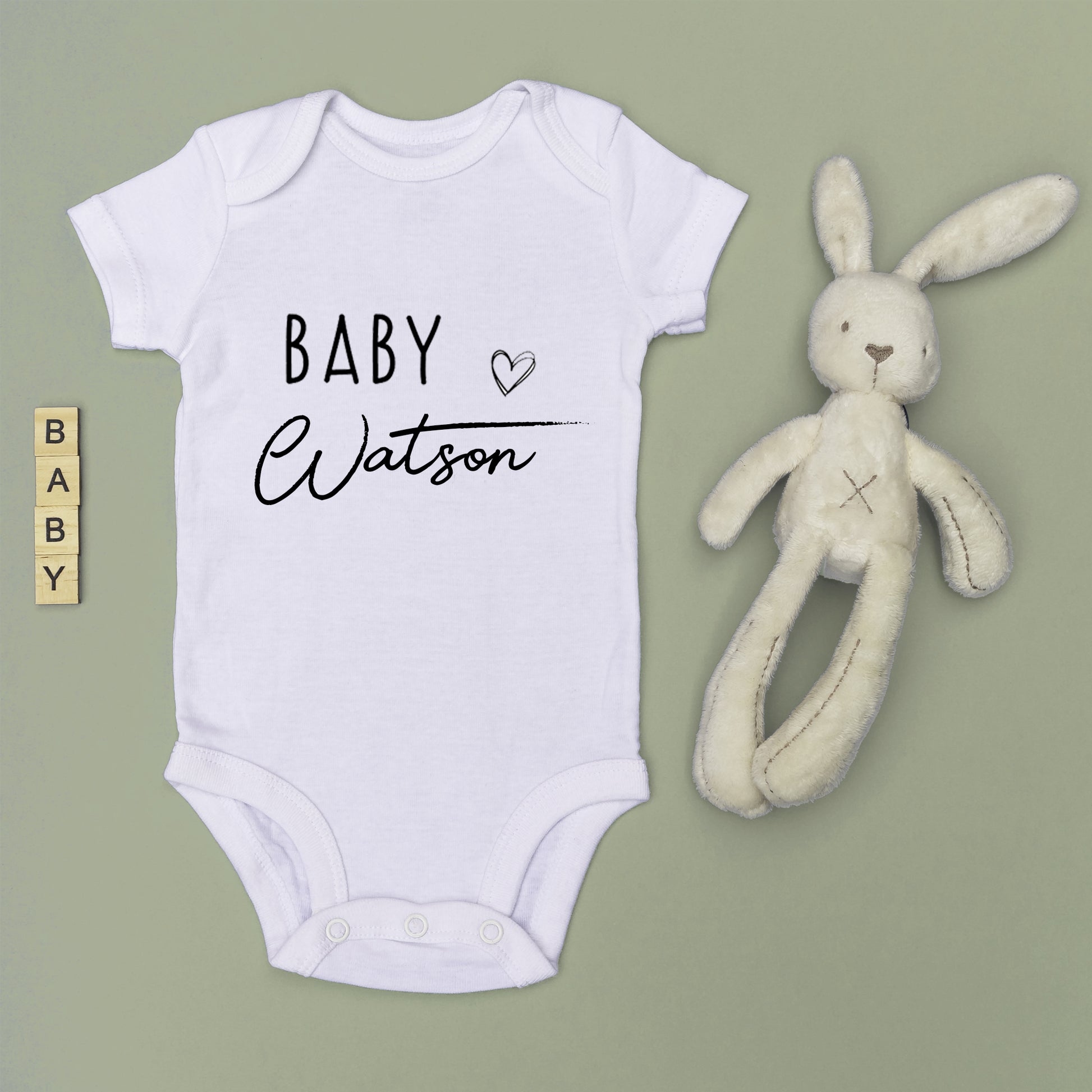 Personalised Baby Surname with Heart Baby Grow Vest