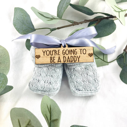 Guess What 'You're going to be .... ' Pregnancy Announcement Gift Boxed Grey Booties - Add any Name! 