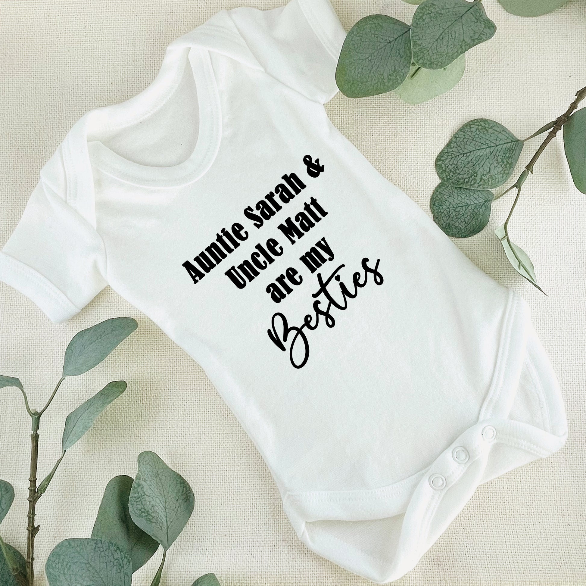 Personalised Auntie & Uncle are my Besties Baby Grow Vest