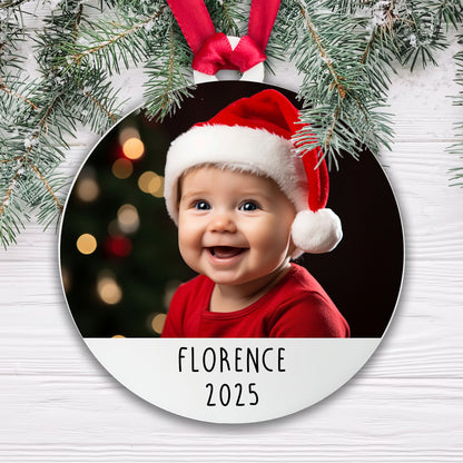 Personalised Baby Photo Acrylic Bauble - Add your baby's Name, Year and Photo!