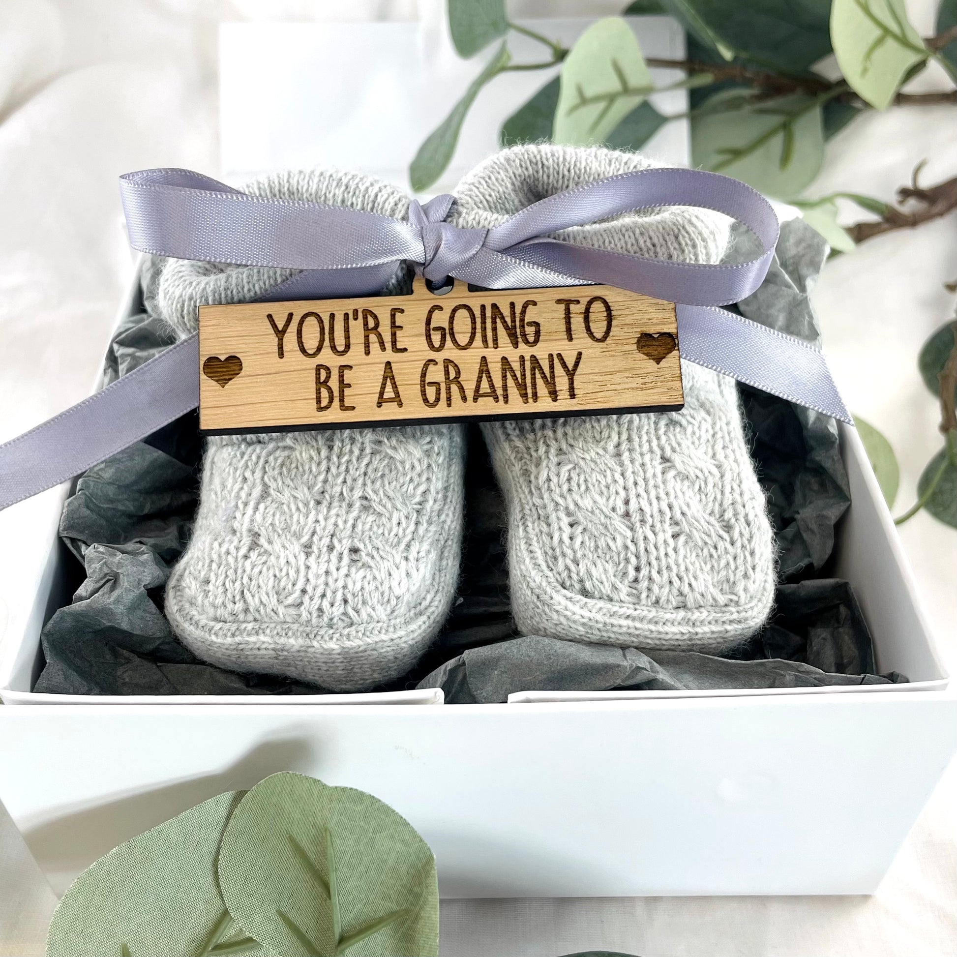 Guess What 'You're going to be a Granny' Pregnancy Announcement Gift Boxed Grey Booties