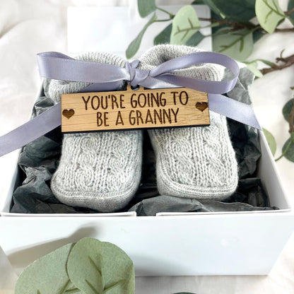 Guess What 'You're going to be a Granny' Pregnancy Announcement Gift Boxed Grey Booties