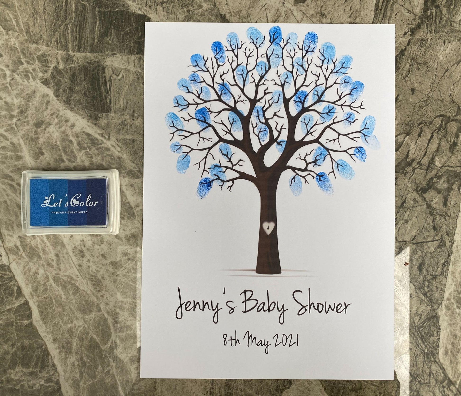 Personalised Baby Shower Finger Print Tree - Frame & Ink pad Option - Add your name & Date