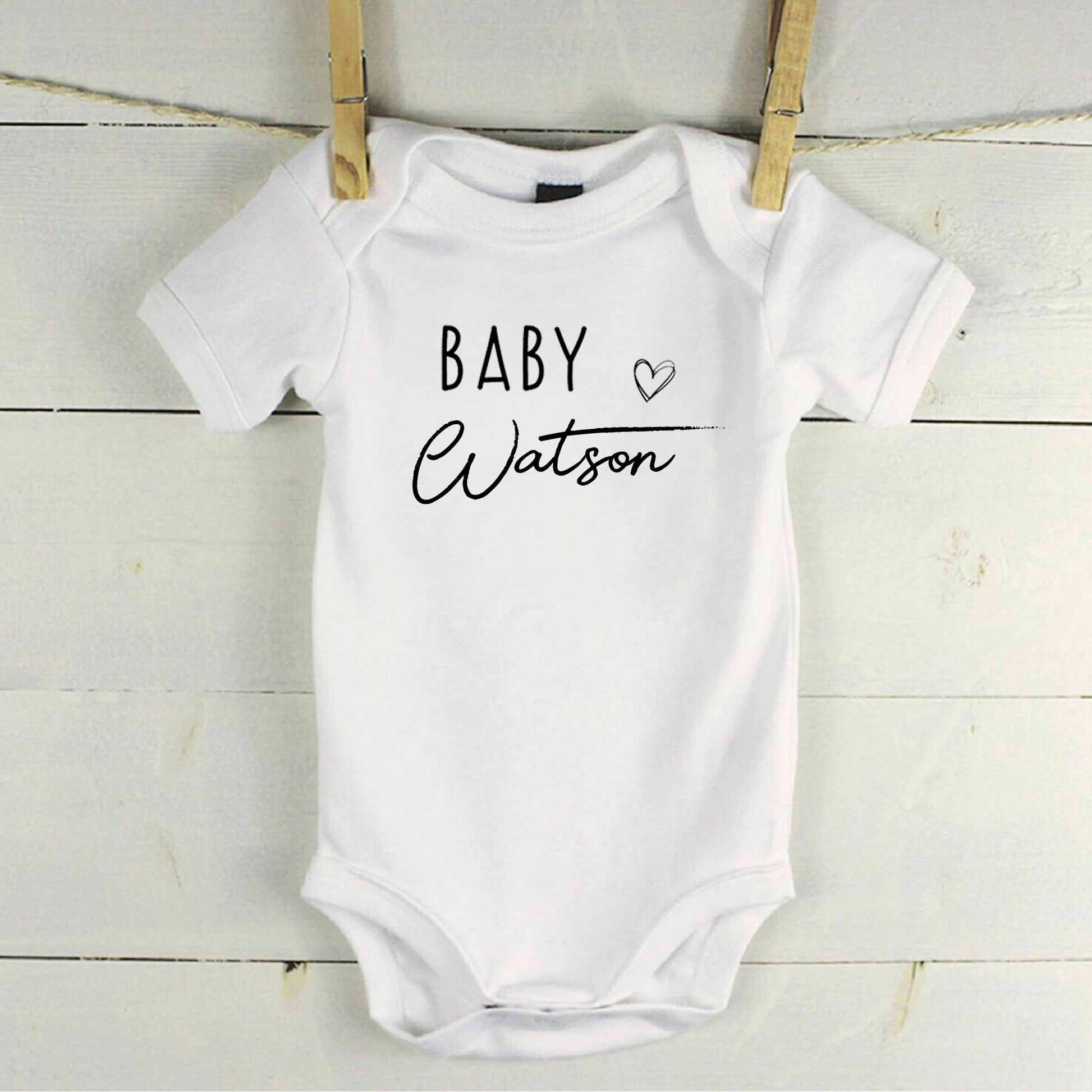 Personalised Baby Surname with Heart Baby Grow Vest