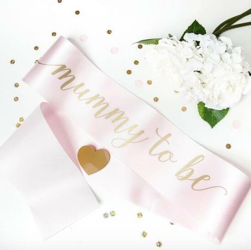 Mummy to Be Baby Shower, Gender Reveal Sash - Baby Pink with Gold Text