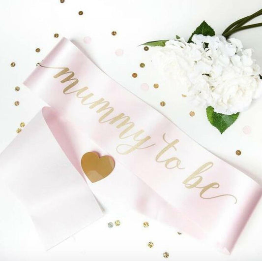 Mummy to Be Baby Shower, Gender Reveal Sash - Baby Pink with Gold Text