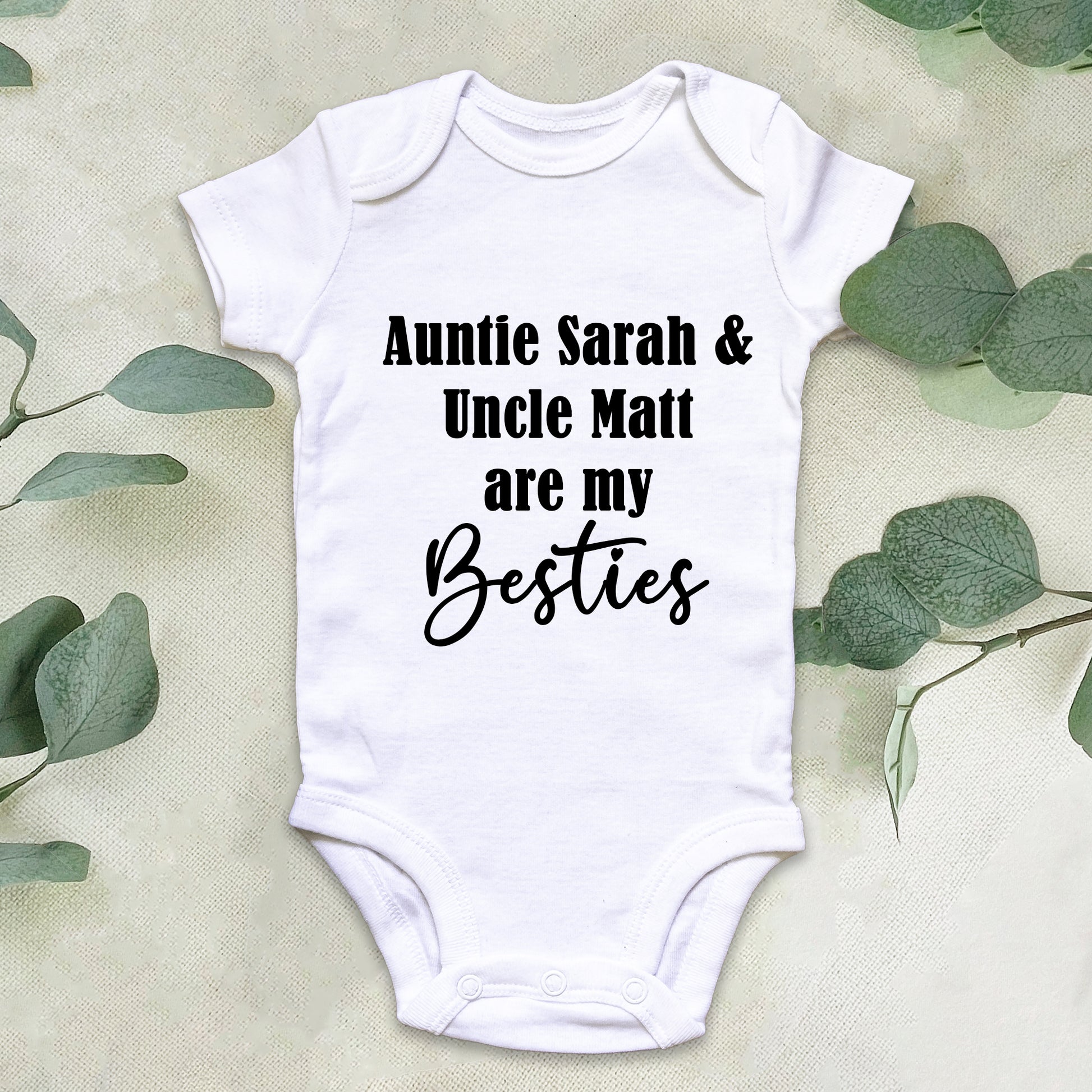 Personalised Auntie & Uncle are my Besties Baby Grow Vest