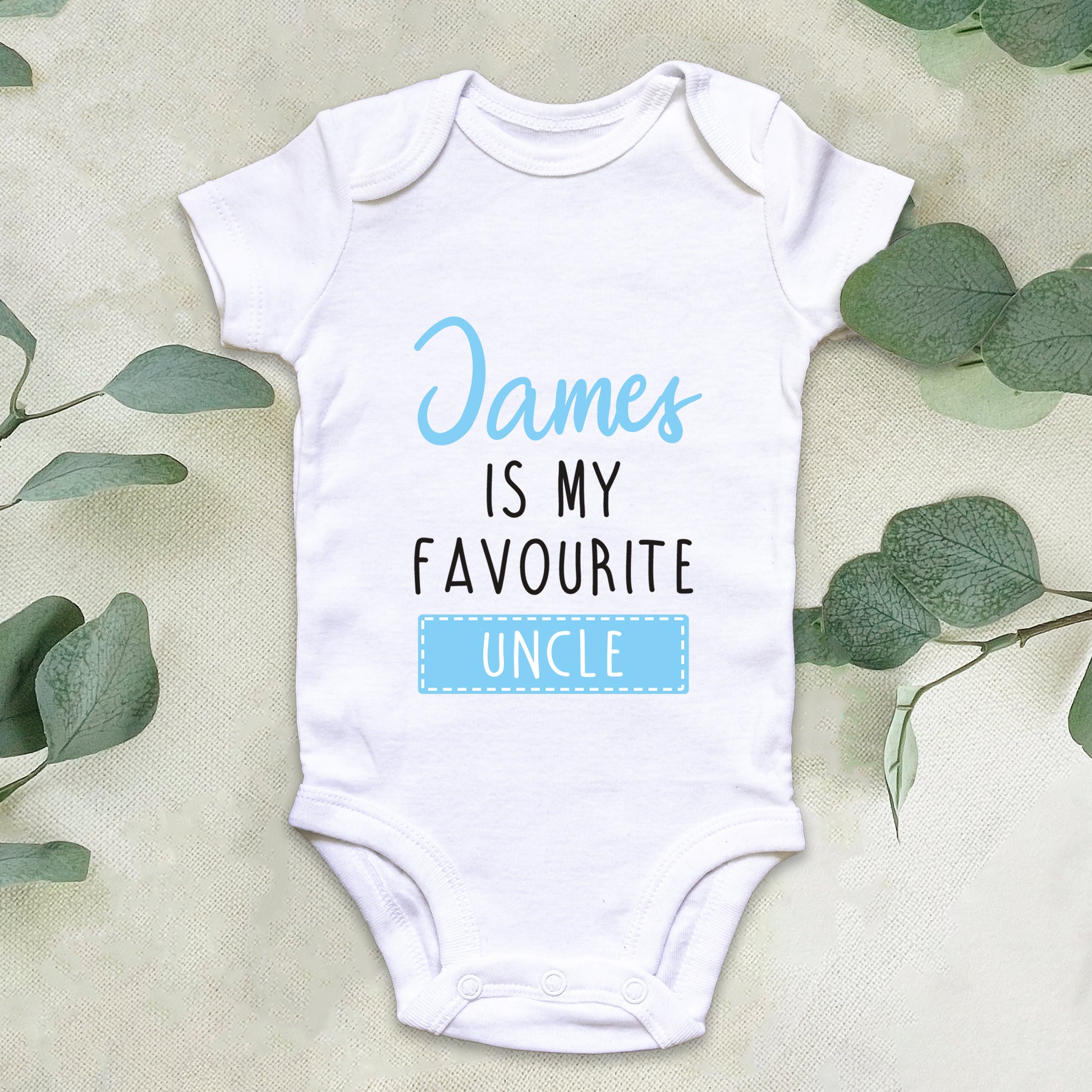 Personalised Favourite Auntie / Uncle Baby Grow Vest - Add any Name - Blue