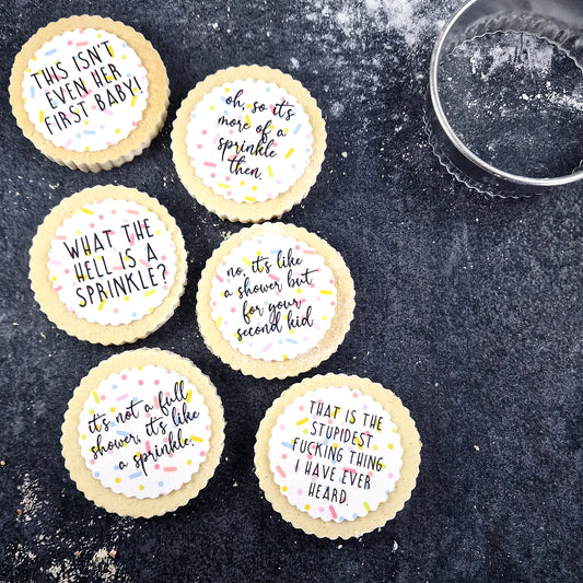 Baby Shower 'This isn't even her first baby!' Sprinkle Cupcake Biscuit Toppers x 13 - Baby Shower Cake - Funny Baby Shower - Mummy Again