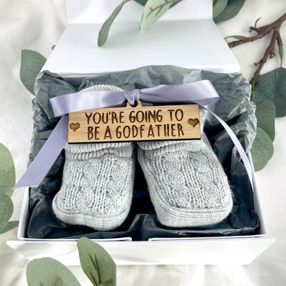 Guess What 'You're going to be a..' Pregnancy Announcement Grey Booties - Choose any Role