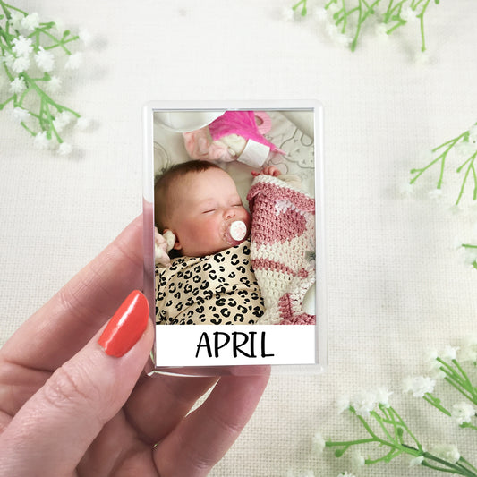 Personalised Baby Photo Magnet - Add your names - Any photo - Jumbo X Large 70mm x 45mm keyring - New Baby