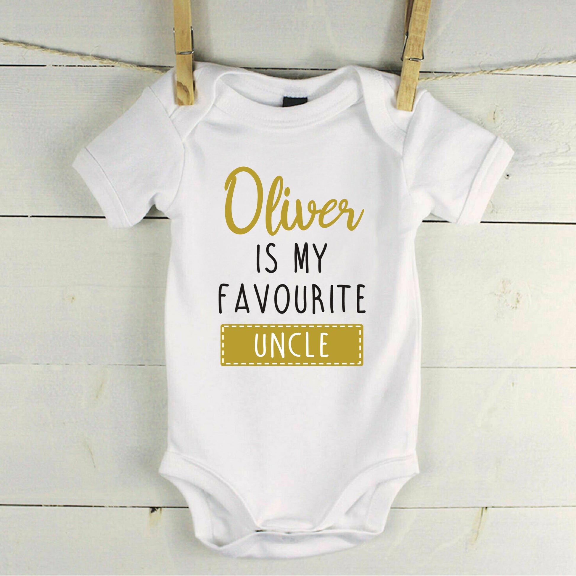 Personalised Favourite Auntie / Uncle Baby Grow Vest - Add any Name - Gold