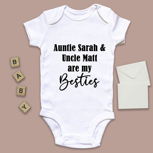 Personalised Auntie & Uncle are my Besties Baby Grow Vest