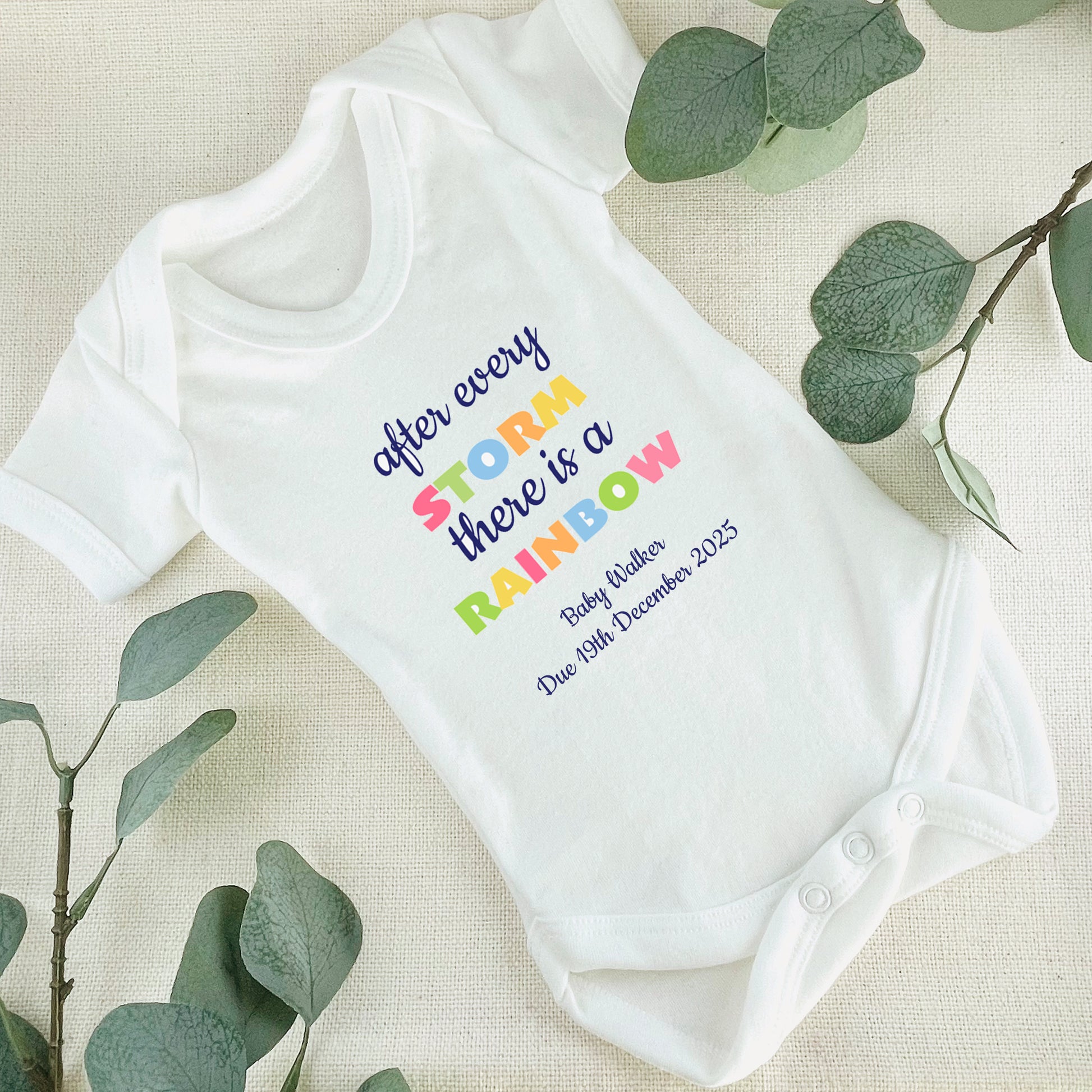 Personalised After Every Storm There is a Rainbow Baby Grow Vest