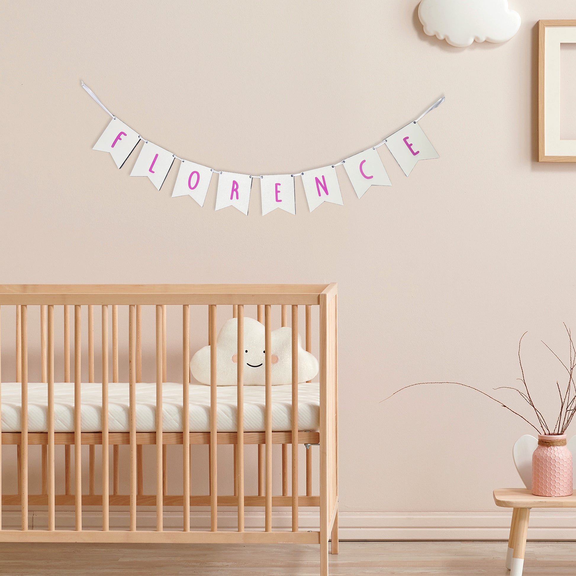 Personalised White Wood Name Bunting - Nursery or Child's Room Decor - Add any Name