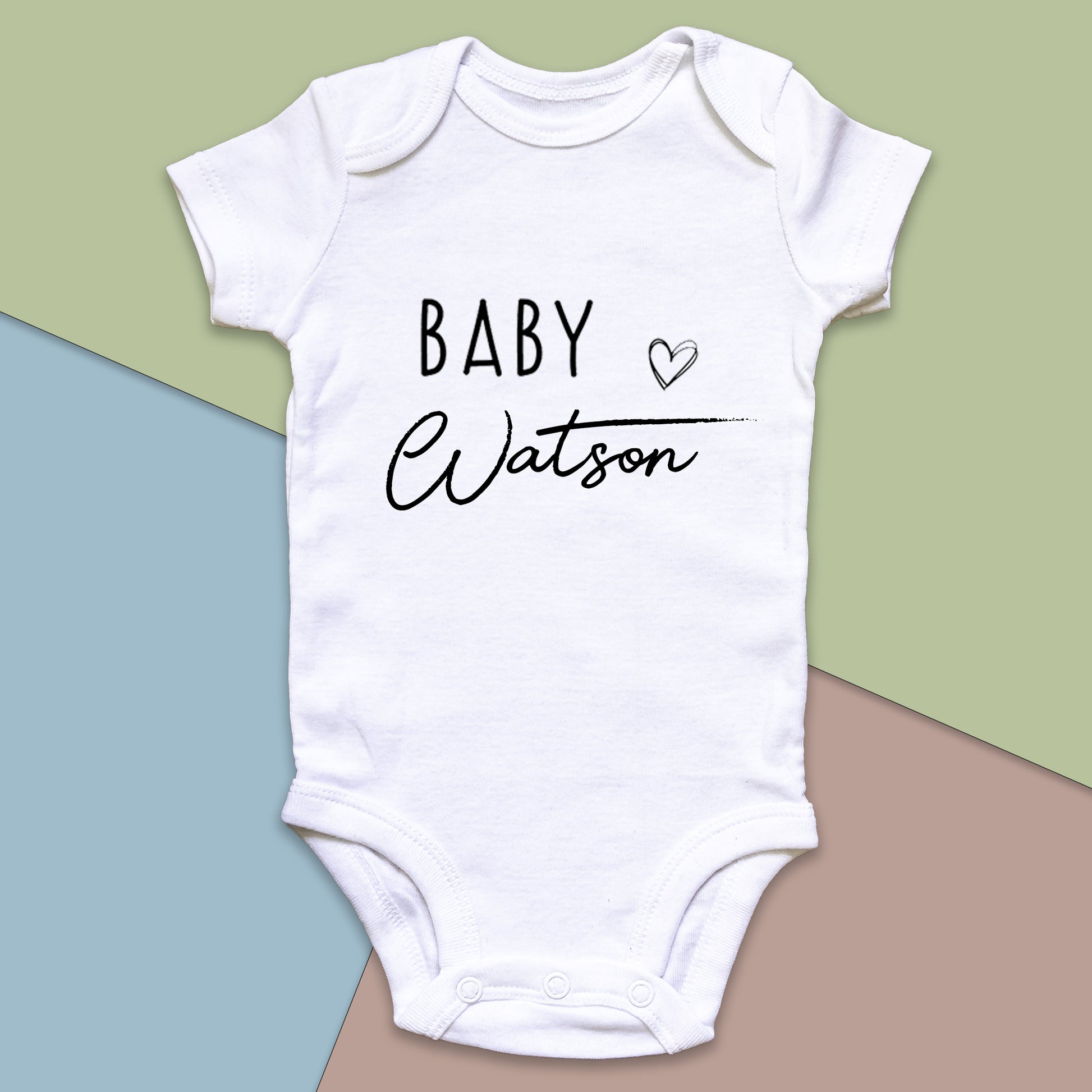 Personalised Baby Surname with Heart Baby Grow Vest