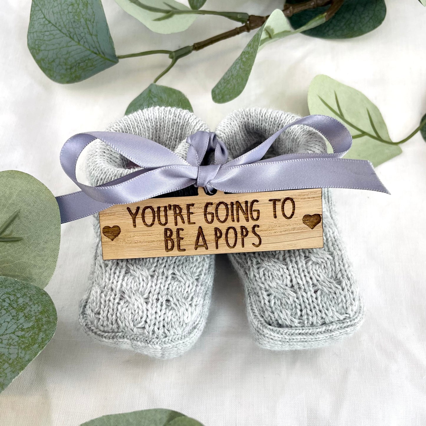 Guess What 'You're going to be a Pops' Pregnancy Announcement Gift Boxed Grey Booties