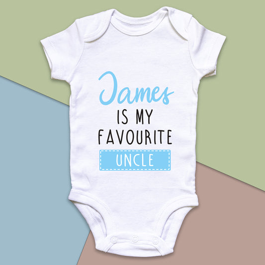 Personalised Favourite Auntie / Uncle Baby Grow Vest - Add any Name - Blue