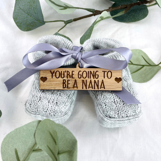 Guess What 'You're going to be a Nana' Pregnancy Announcement Gift Boxed Grey Booties
