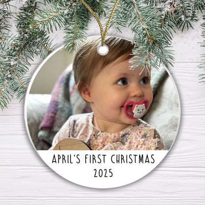 Personalised First Christmas Bauble Baby Photo Ceramic - Add the Year, Your Baby's Name and their photo! 