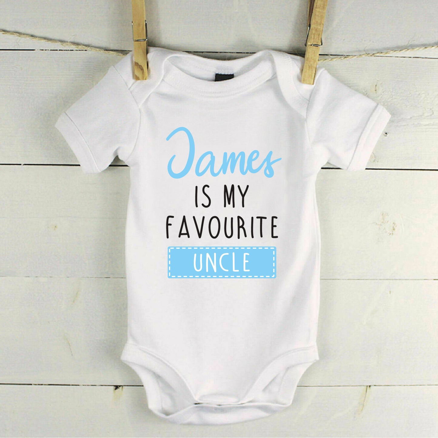 Personalised Favourite Auntie / Uncle Baby Grow Vest - Add any Name - Blue