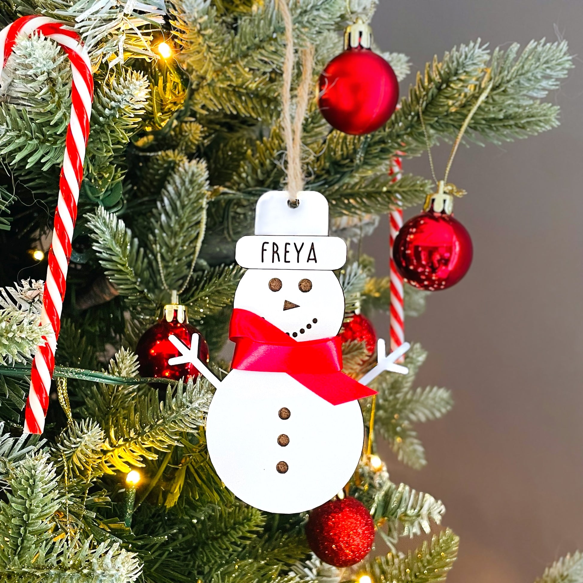 Personalised Ribbon Measurement Snowman Bauble - Gift Boxed 