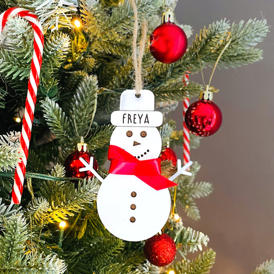Personalised Ribbon Measurement Snowman Bauble - Gift Boxed 