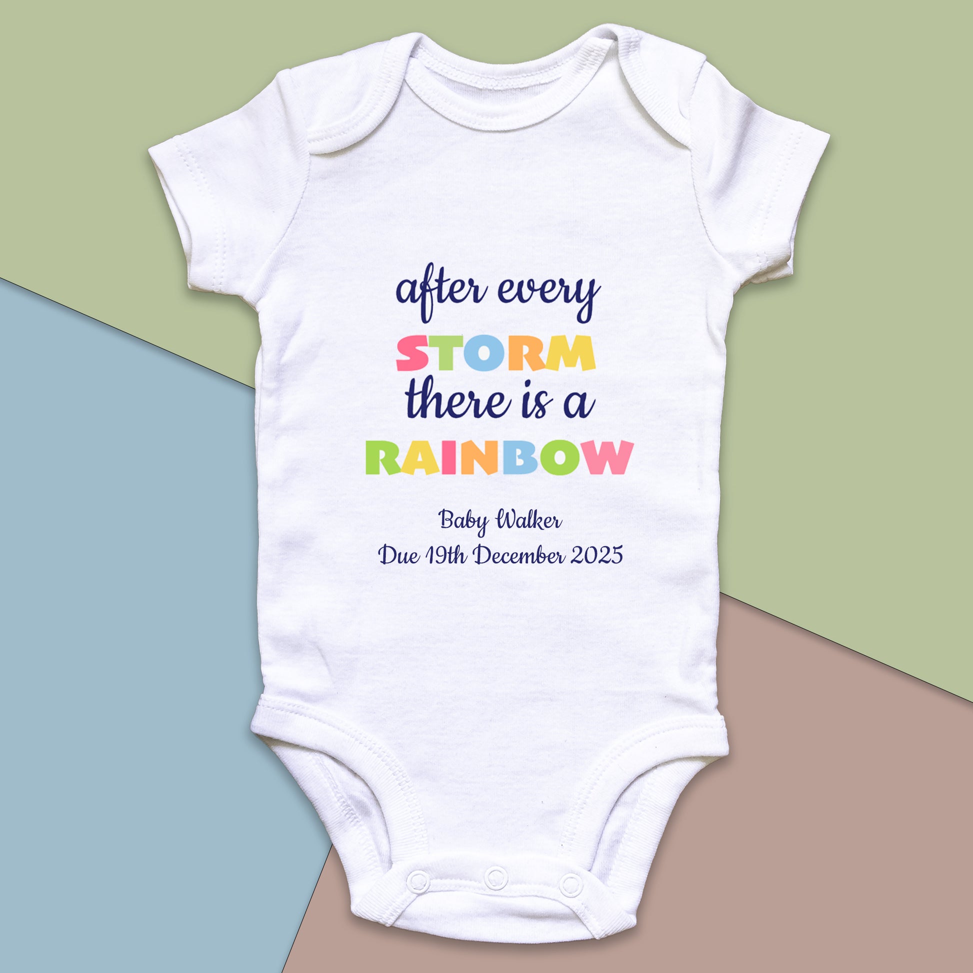 Personalised After Every Storm There is a Rainbow Baby Grow Vest