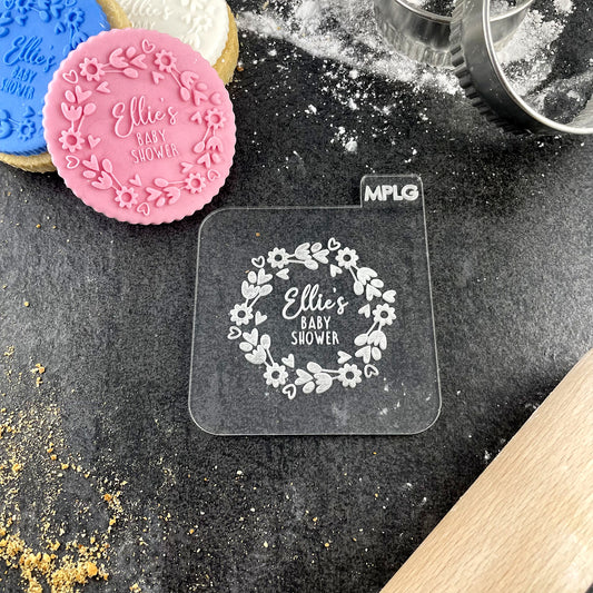 Personalised Baby Shower Icing Stamp Embosser for Biscuits, Cookies, Cupcakes - Flowers & Hearts