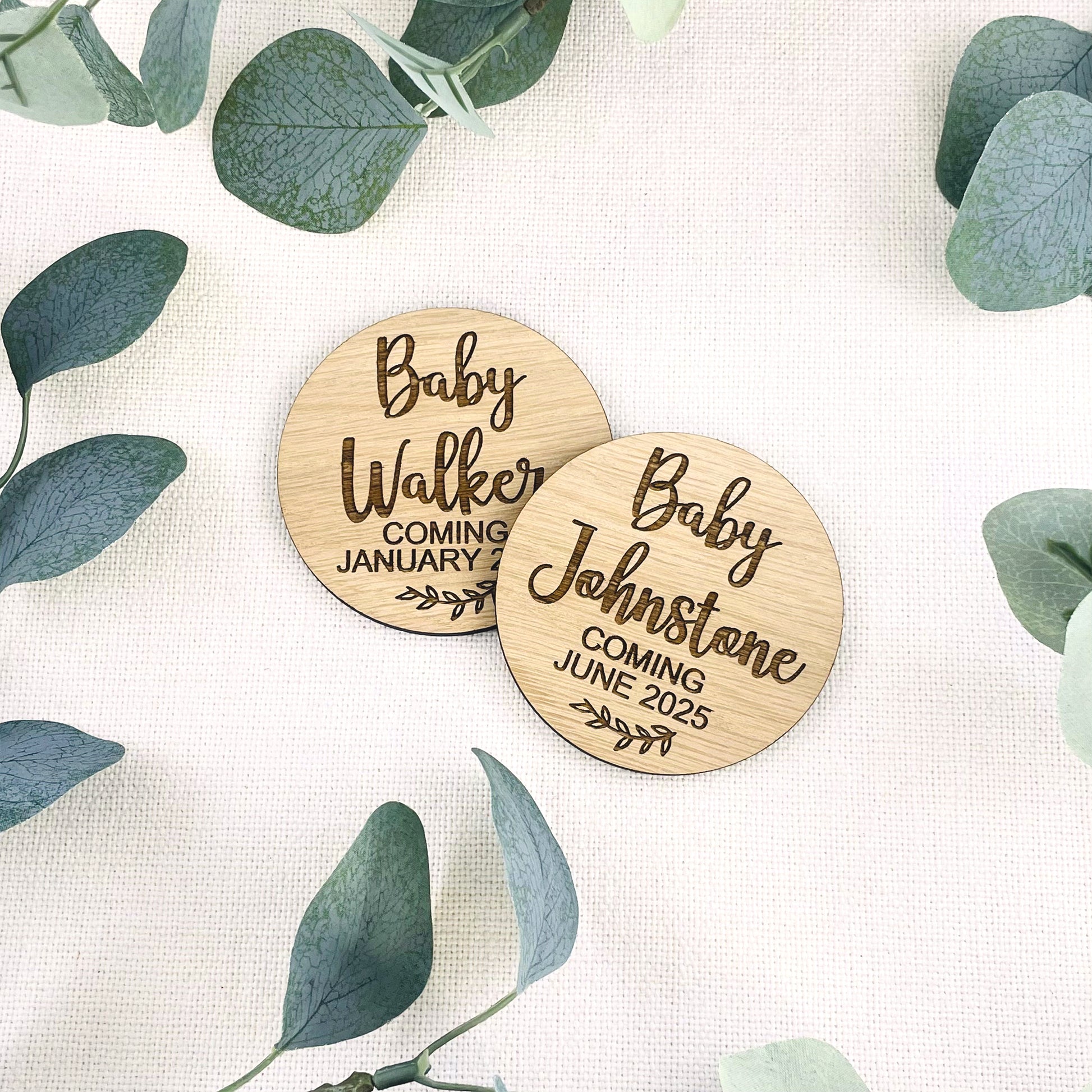 Pregnancy Announcement Baby Surname Wooden Disk Photo Prop