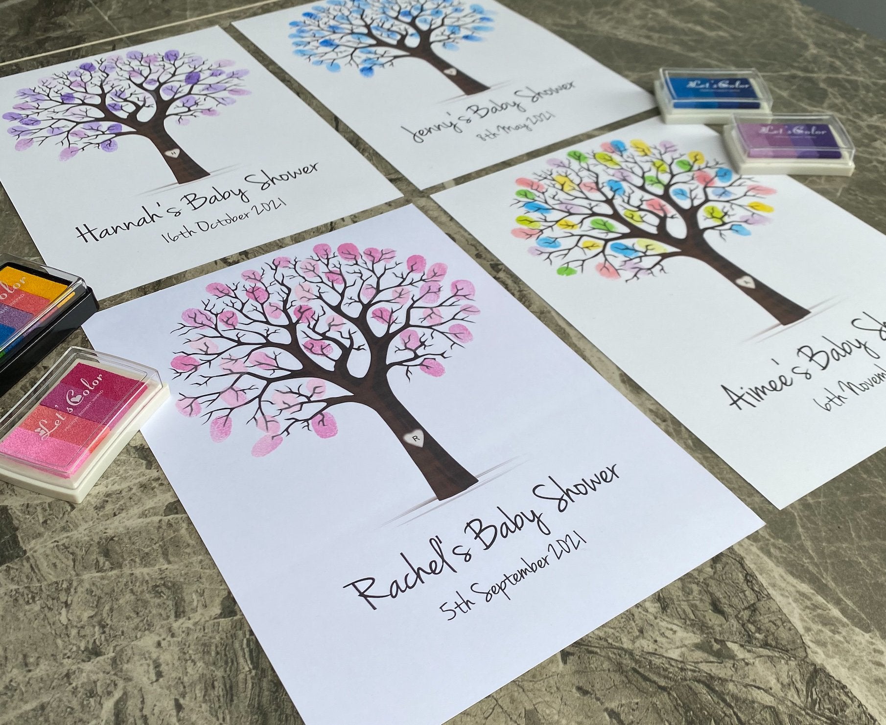Personalised Baby Shower Finger Print Tree - Frame & Ink pad Option - Add your name & Date