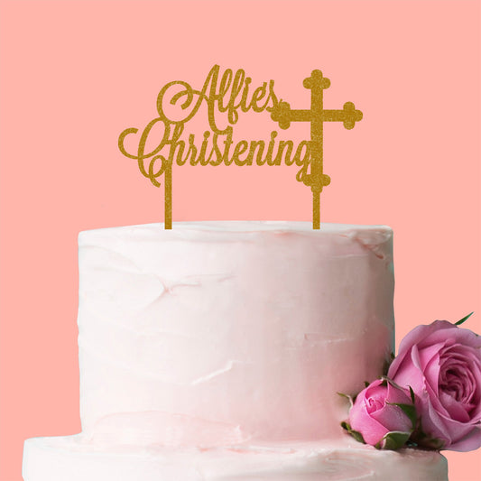 Personalised Christening Cake Topper with Cross - Add your Child's Name
