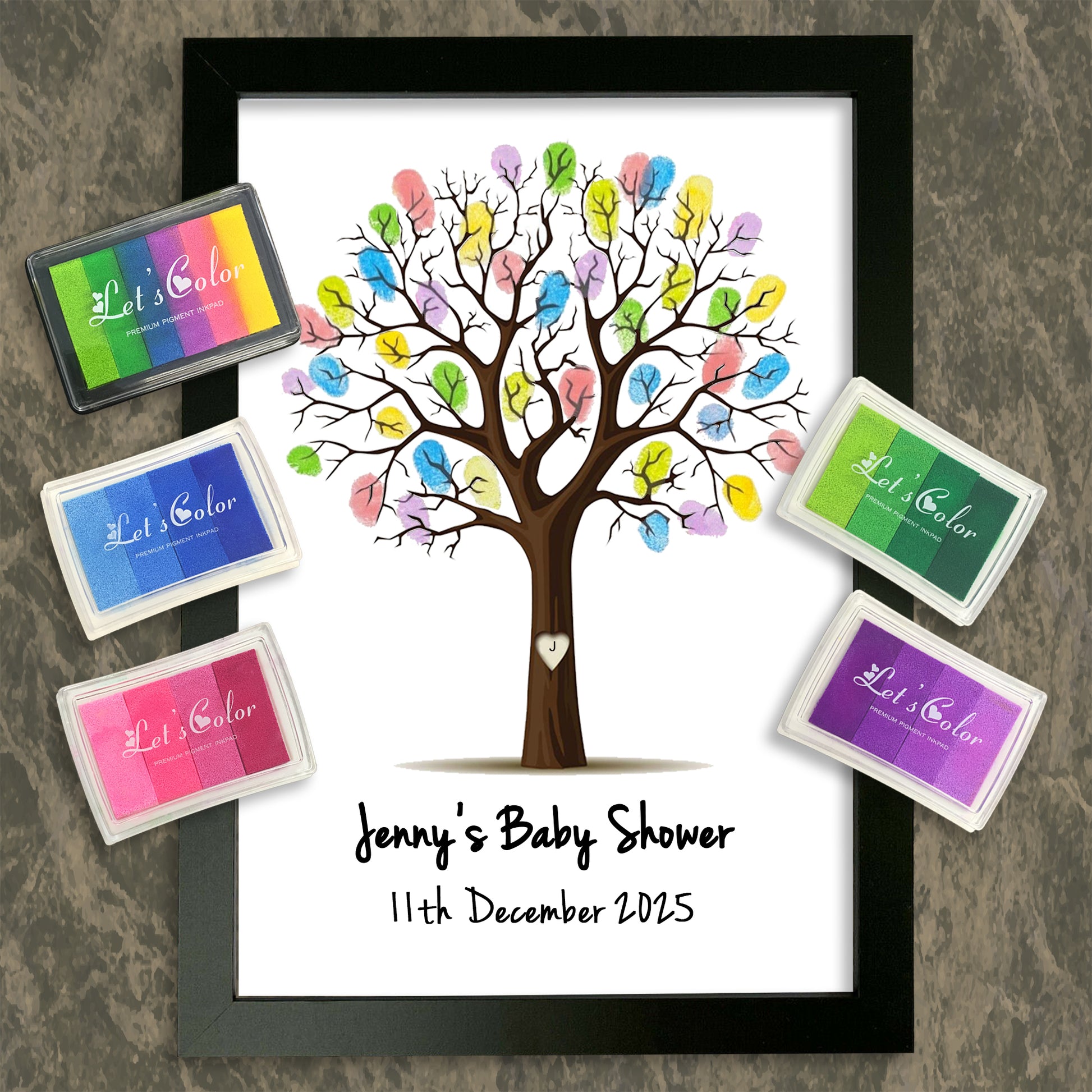 Personalised Baby Shower Finger Print Tree - Frame & Ink pad Option - Add your name & Date