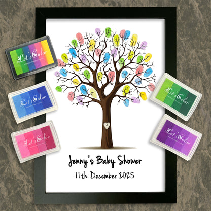 Personalised Baby Shower Finger Print Tree - Frame & Ink pad Option - Add your name & Date