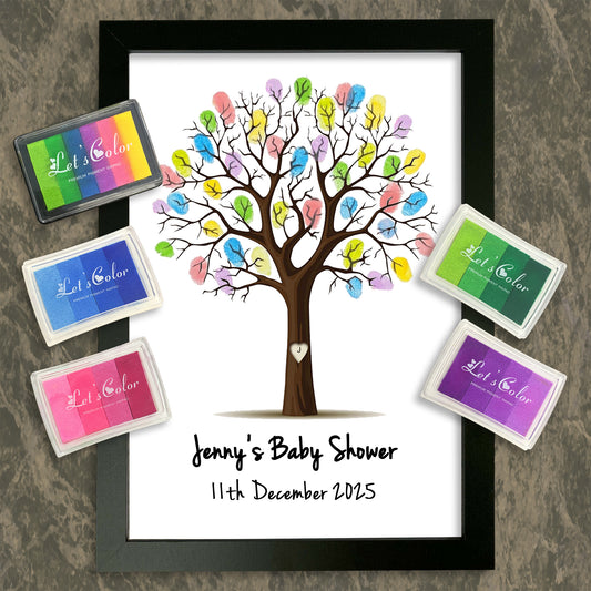 Personalised Baby Shower Finger Print Tree - Frame & Ink pad Option - Add your name & Date