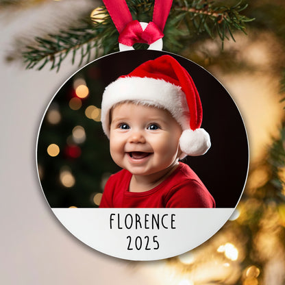 Personalised Baby Photo Acrylic Bauble - Add your baby's Name, Year and Photo!