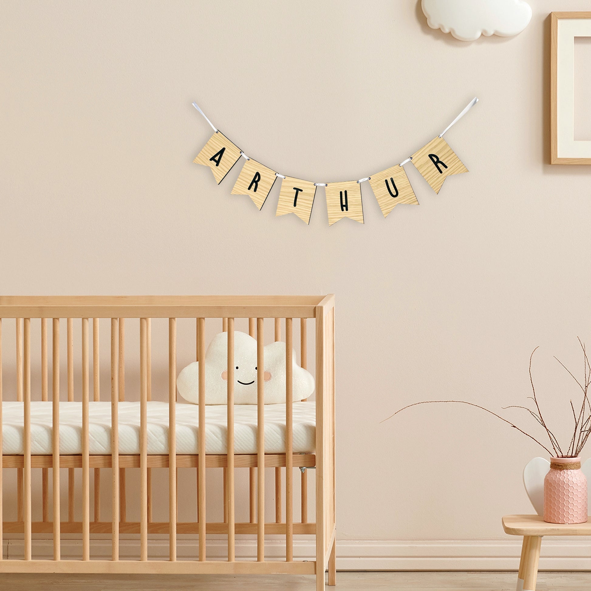 Personalised Oak Wood Name Bunting - Nursery or Child's Room Decor - Add any Name
